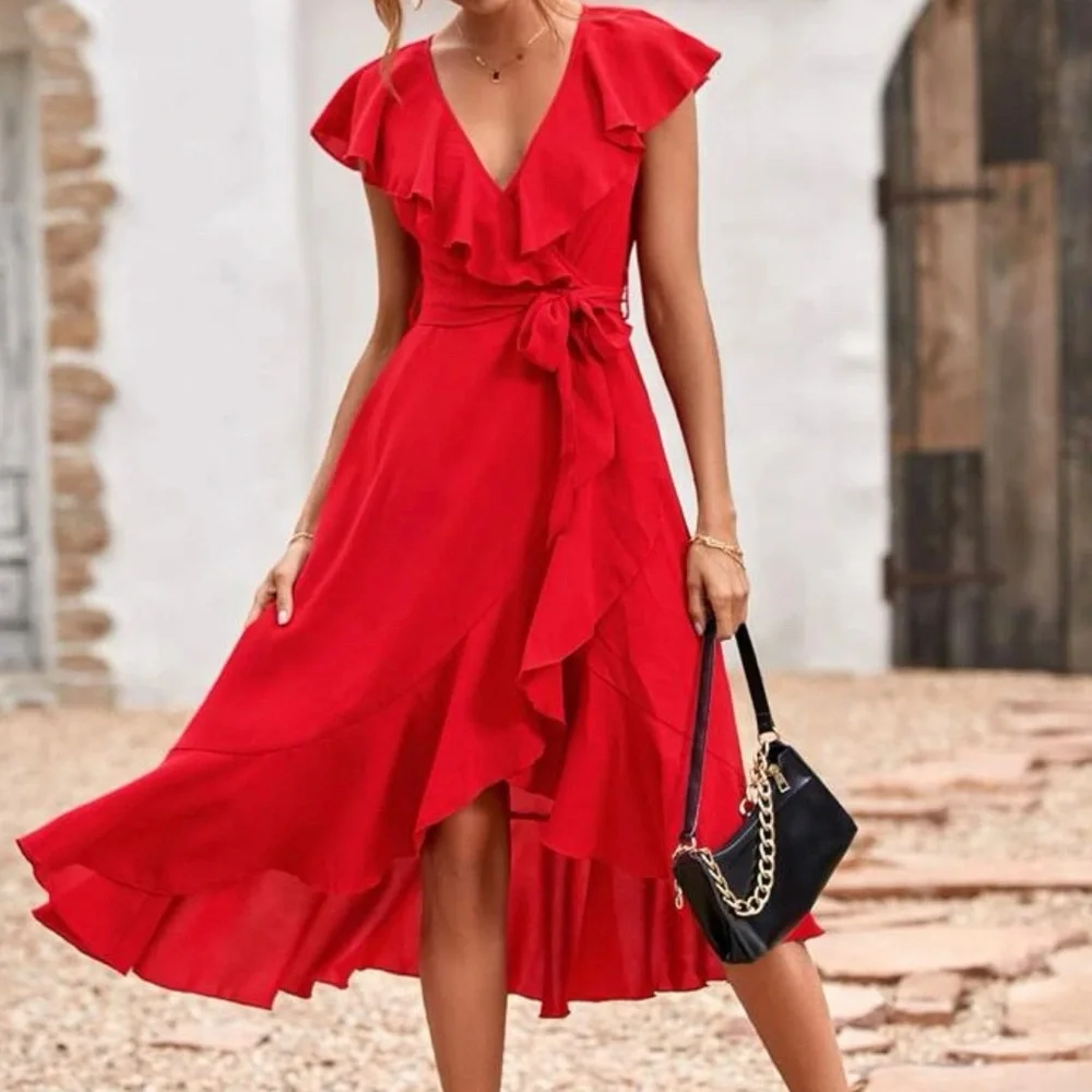 Boho ruffle hem wrap belted Maxi Dress - Picture 11 of 11